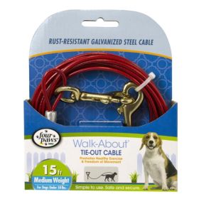 Four Paws Walk-About Tie-Out Cable Medium Weight-15' Long