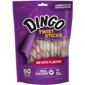 Dingo Twist Sticks Chicken in the Middle Rawhide Chews - 50 Pack