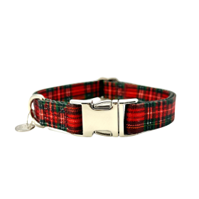 Adjustable Collar - Quick Release Metal Alloy - Red Plaid (size: small)